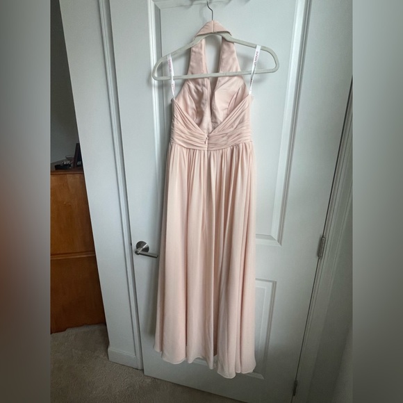 NWOT A-line Halter Floor-Length Chiffon Bridesmaid Dress With Ruffle - Picture 4 of 5